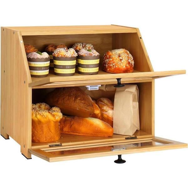 ビーズシェルバンブーBOX ② L JFVKAF Farmhouse Bamboo Bread Box Countertop with Large Capacity