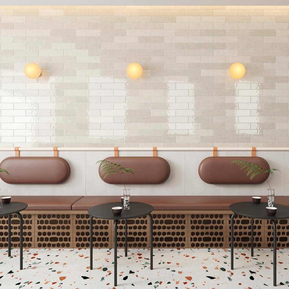 Beige Glossy Ceramic Subway Wall and Floor Tile 3" x 12"