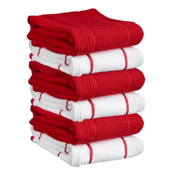 T-fal Red Plaid Solid and Check Parquet Woven Cotton Kitchen Towel Set of 6  66948 - The Home Depot