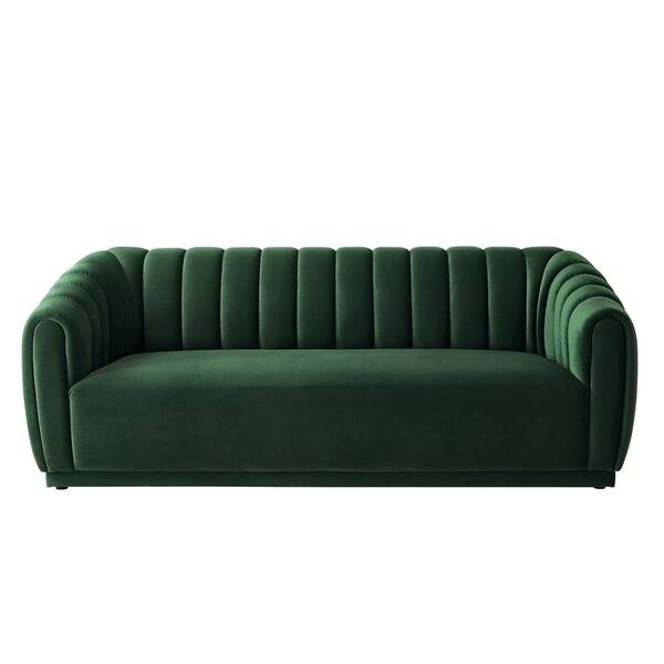 Nicole Miller Bellamy 85 in. L x 34.5 in. W x 31.3 in. H Channel Tufted Flared Arms and Back Velvet Rectangle Sofa in Hunter Green