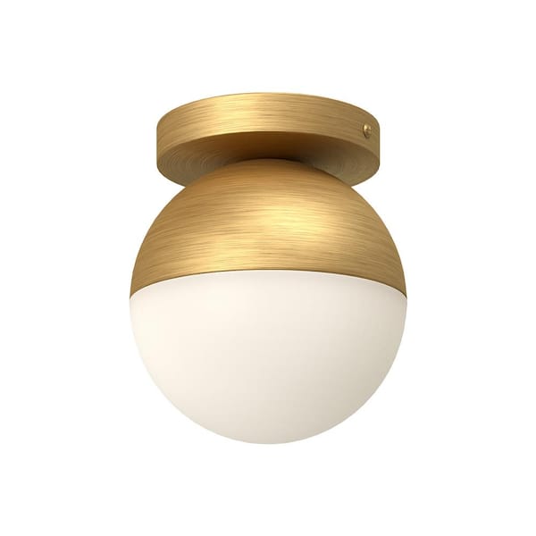 Monae 6 in. 1 Light 60-Watt Brushed Gold/Opal Glass Flush Mount