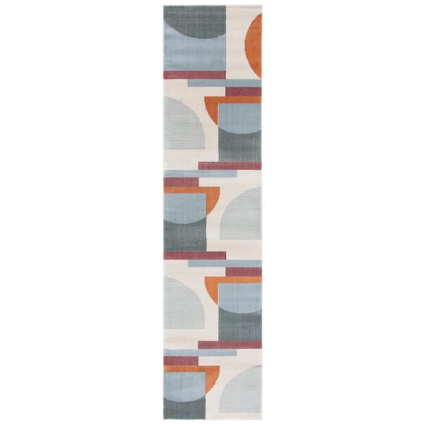 Orwell 2 ft. x 9 ft. Ivory/Blue Abstract Geometric Runner Rug