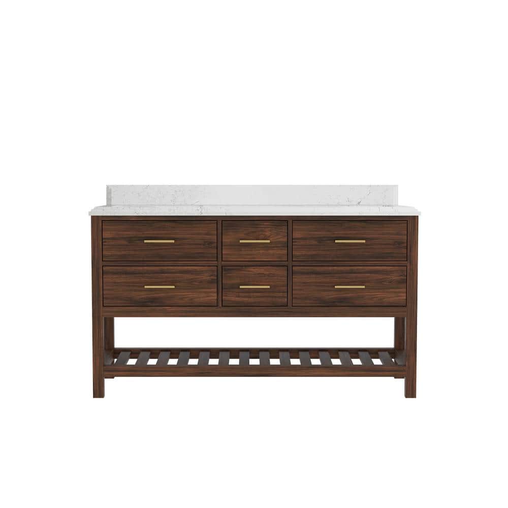 Parker Teak 60 in. W x 22 in. D x 36 in. H Double Sink Bath Vanity in Dark Walnut with 1.5 in. Empira White Qt. Top price history on PriceWatchPro