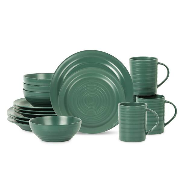 Green and Black Stoneware Dinner Set, THREE PIECE shops CERAMIC Dinner Plates & Bowl Set