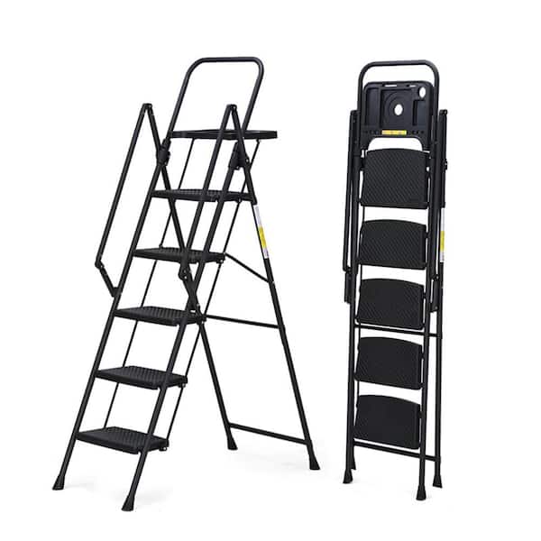 8 ft. Iron 5 Step Ladder with Non-Slip Wide Pedals, Soft Handle, 440 lb Capacity Steel Ladder