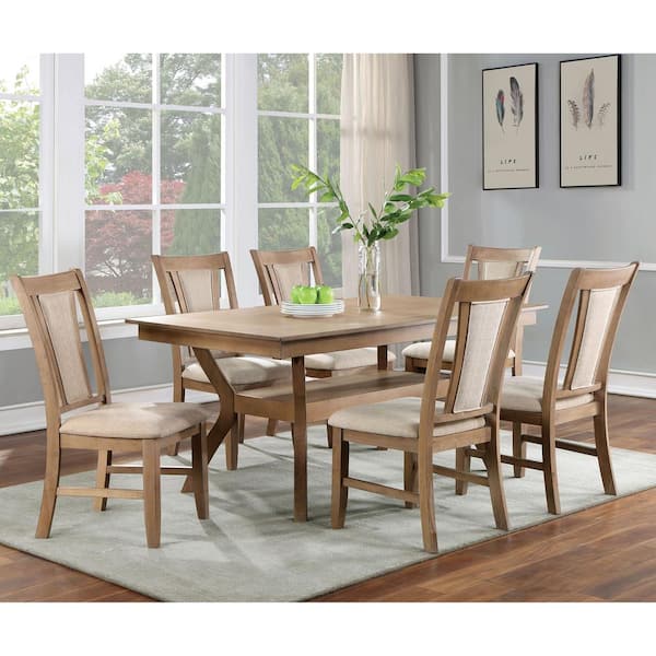 Furniture of America Rowel 7-Piece Natural Tone and Beige Wood Top ...