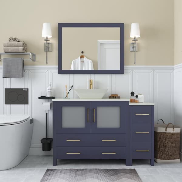 Vanity Art Ravenna 48 in. W Single Basin Bathroom Vanity in Blue with White Engineered Marble Top and Mirror