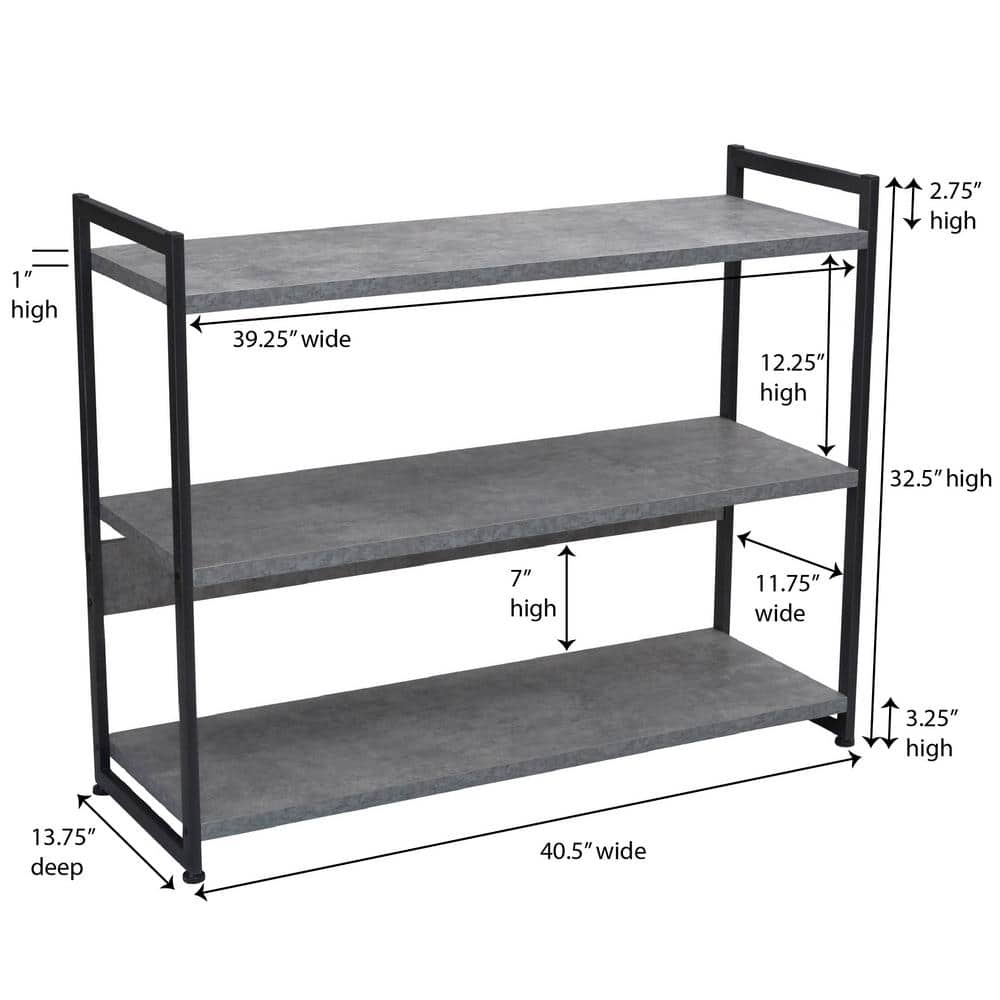 Gray and Black 3-Tier Industrial Bookshelf
