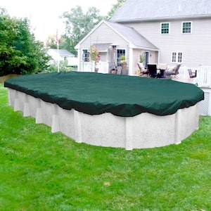 Commercial-Grade 18 ft. x 33 ft. Oval Teal Green Winter Pool Cover