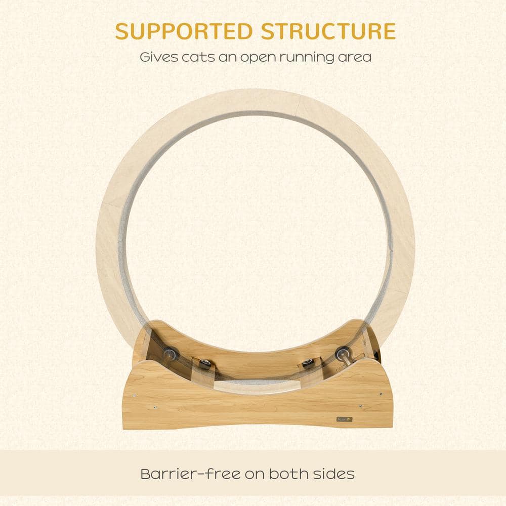 Natural Wood Cat Exercise Wheel with Carpet Runway