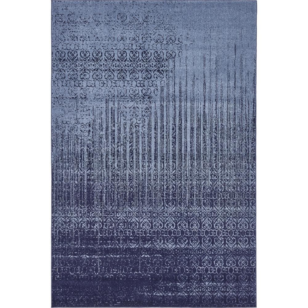 Blue Tufted Washable Reversible 6' x 9' Synthetic Rug