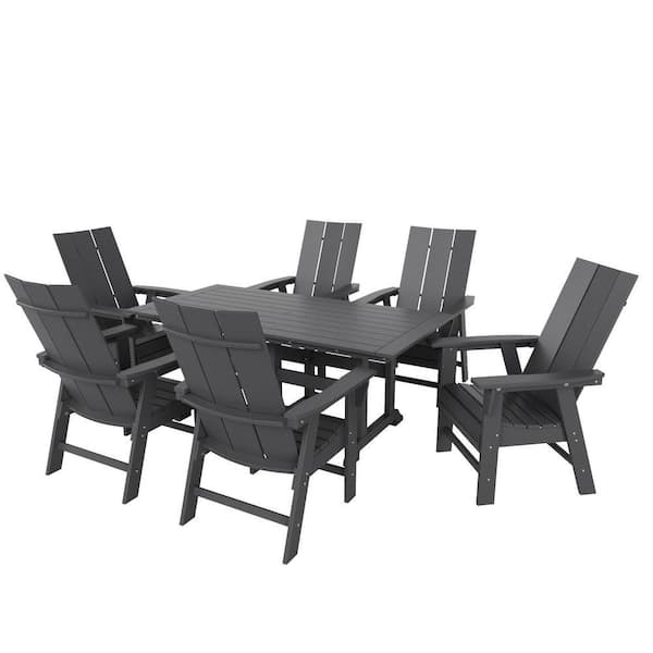Shoreside Outdoor Patio Weather Resistant Gray 7-Piece HDPE Plastic Adirondack Dining Set