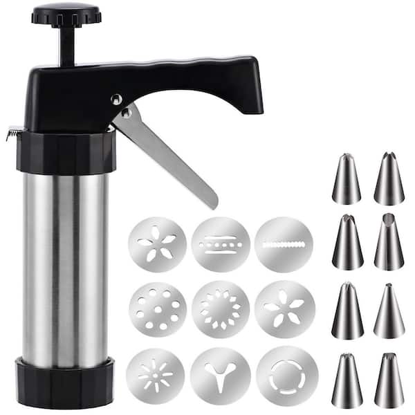 Stainless Steel Cookie Press Gun Kit with 13 Cookie Discs and 8 Piping Tips for DIY Christmas Cookies Maker