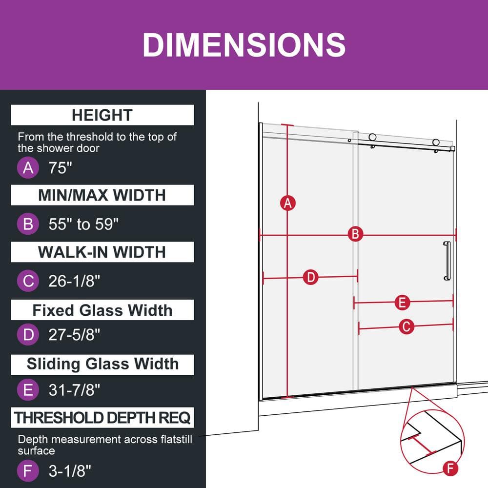 Matte Black Frameless Sliding Shower Door with Clear Tempered Glass
