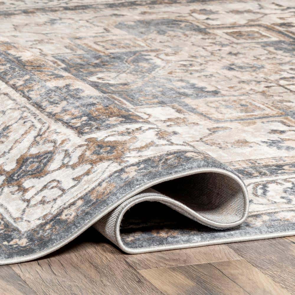 Sian Beige and Blue Synthetic Medallion Area Rug, 3' x 5'