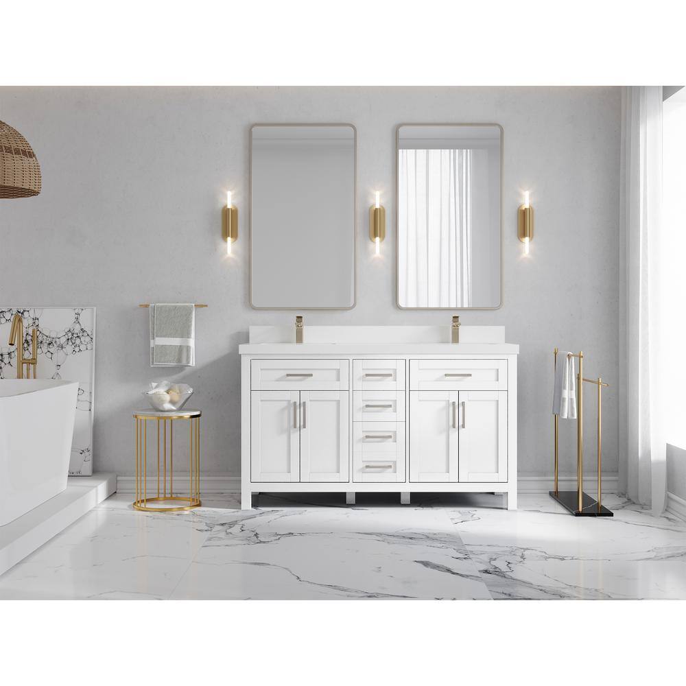 White Solid Wood Double Sink Freestanding Bathroom Vanity with Quartz Top