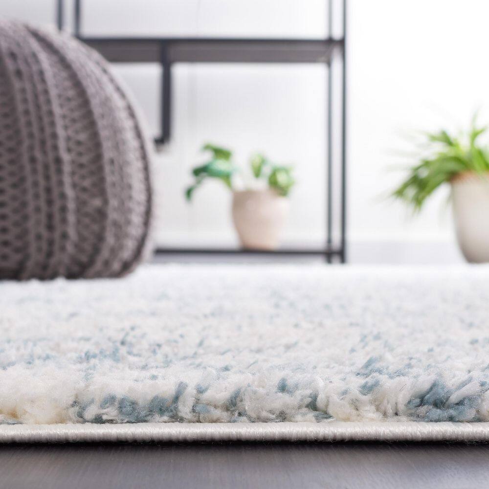Ivory Synthetic Hand-knotted Shag Runner Rug 2' x 10'