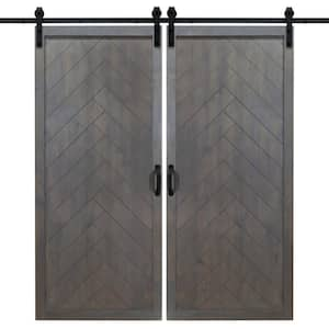 36 in. x 84 in. Herringbone Ash Gray Double Sliding Barn Door with Hardware Kit