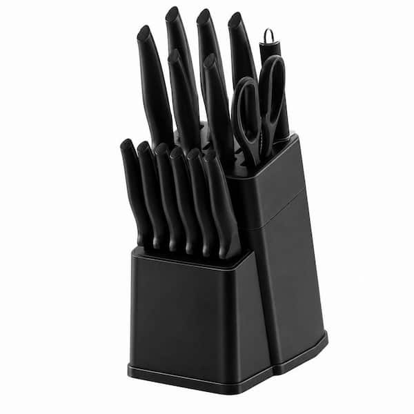 14-Piece Black High Carbon Stainless Steel German Knife Set with Knife Block, Dishwasher Safe