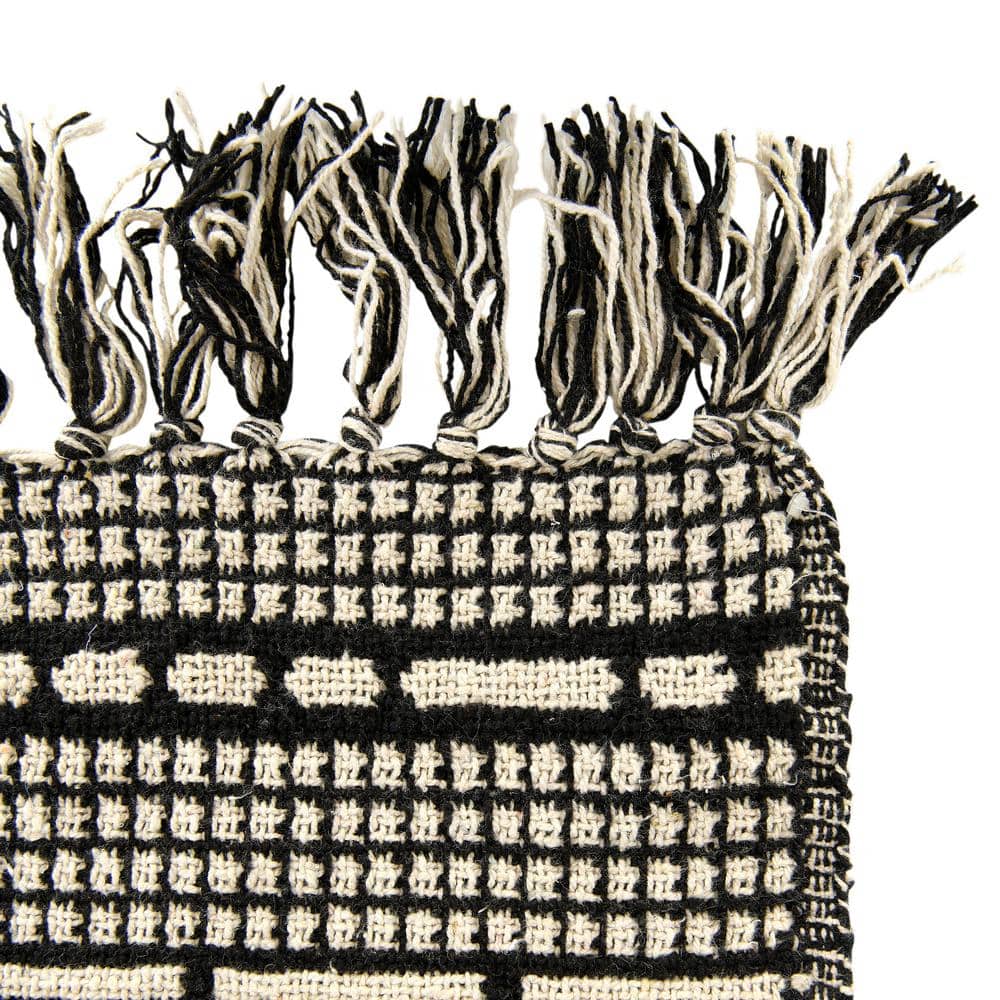 Bloomingville Black & Beige Diamond-Patterned Cotton Blend Throw with Fringe