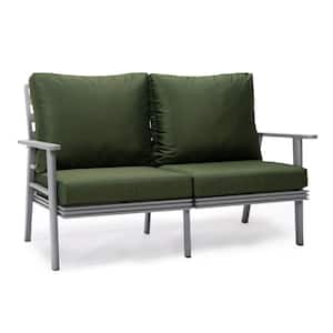 Walbrooke Modern Patio Loveseat with Grey Aluminum Frame and Green Removable Cushions
