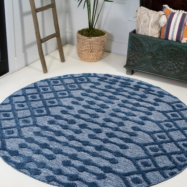 JONATHAN Y Peralta Navy 5 ft. Round Moroccan Diamond Indoor/Outdoor Area Rug