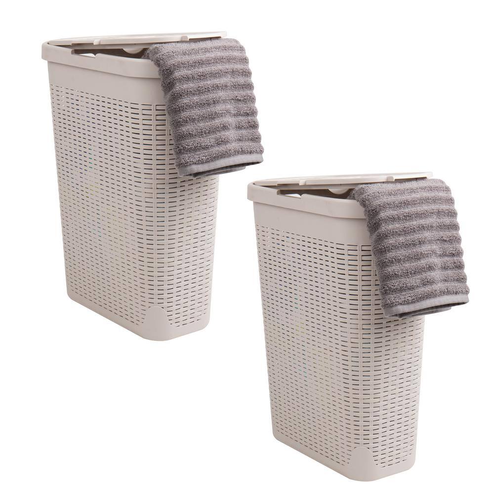 Ivory Wicker Design Upright Hamper with Lid, 18" x 10.4" x 23.5"