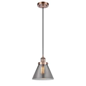 Cone 60-Watt 1 Light Antique Copper Shaded Mini Pendant Light with Tinted Glass Shade