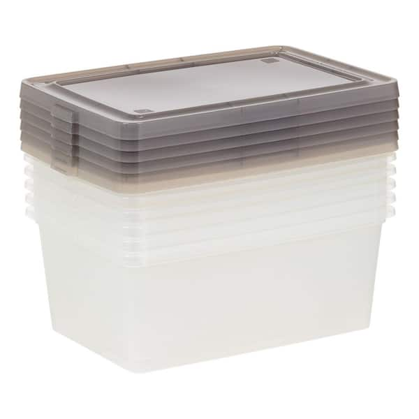 3.6 Gal. Snap Top Plastic Storage Box in Clear with Gray Lid (6-Pack)  585102 - The Home Depot