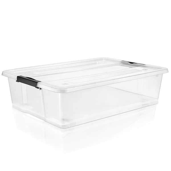 Clear 25.3" L x 17.7" W x 7" H Underbed Storage Bins with Lids and Handles 40qt Capacity Organizer Boxes (Single)