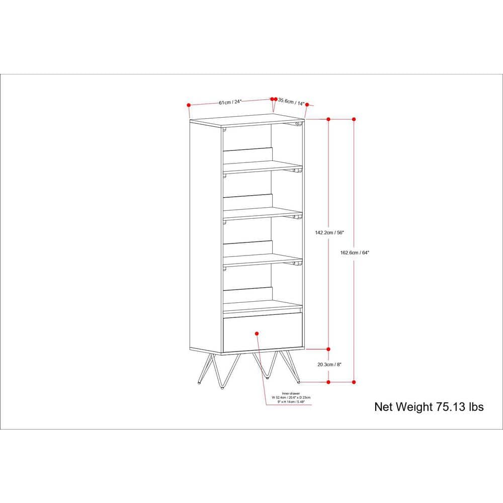 Hunter Natural Solid Mango Wood and Black Metal Tall Bookcase