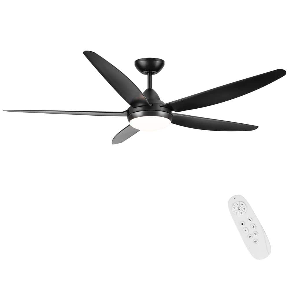 56 in. Indoor Integrated LED Ceiling Fan Lighting with Black ABS Blade, Rem