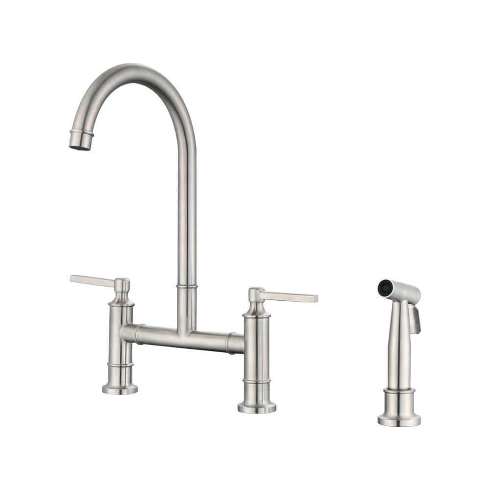 Flynama SUS 304 stainless steel Double Handle Bridge Kitchen Faucet