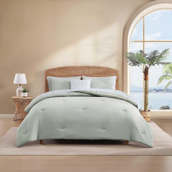 TB Seersucker 8-Piece Green Textured Polyester King Comforter Set with Sheets