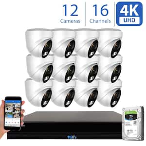 16-Channel HD-Coaxial 8MP Surveillance Security Cameras System 4TB w/ 12 Wired 4K 4-in-1 Analog 2.8 mm Fixed Lens Turret