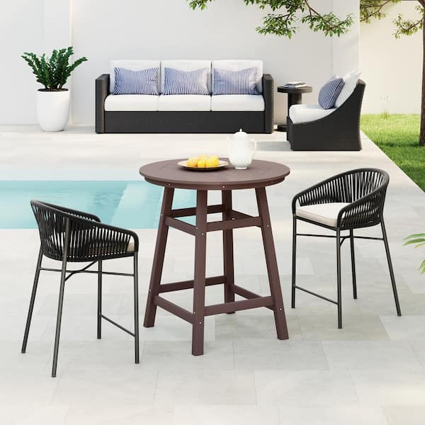 Laguna 35 in. Round HDPE Plastic All Weather Outdoor Patio Counter Height High Top Bistro Table in Dark Brown