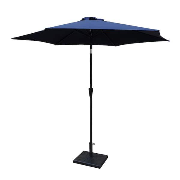 Huluwat 9 ft. Outdoor Aluminum Patio Market Umbrella in Blue with Square Resin Umbrella Base, Push Button Tilt and Crank lift