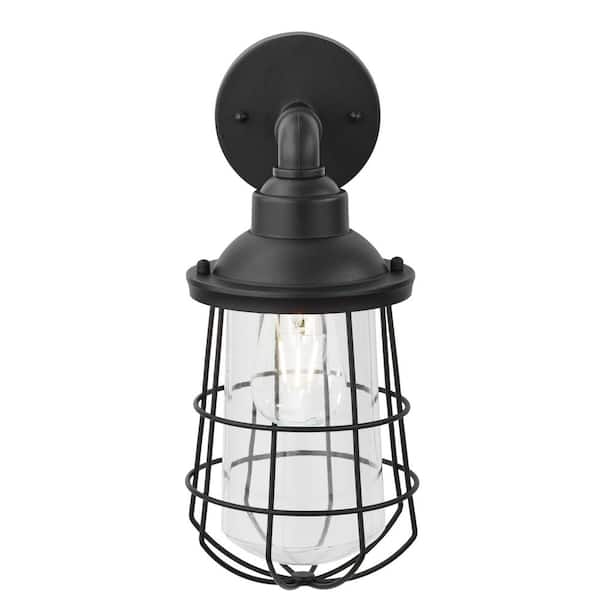 PRIVATE BRAND UNBRANDED 13.48 in. 1-Light Black Hardwired Outdoor Nautical Wall Lantern Sconce Light