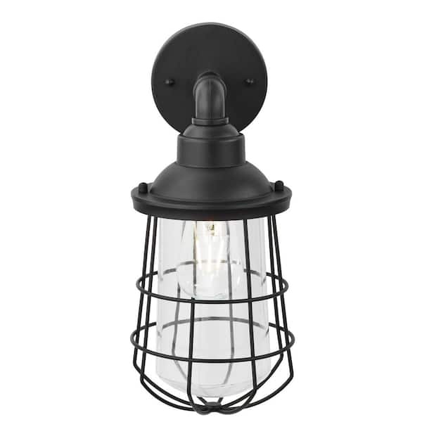 13.5 in. 1-Light Black Hardwired Nautical Outdoor Wall Light Lantern Sconce with No Bulb Included