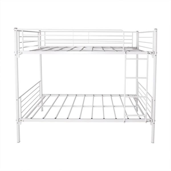 JASMODER 41.73 in. W White Twin Over Twin Bunk Bed, Metal Frame with ...