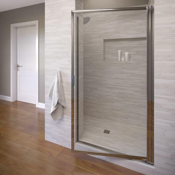 Basco Sopora 29 in. x 63-1/2 in. Framed Pivot Shower Door in Chrome with AquaGlideXP Clear Glass