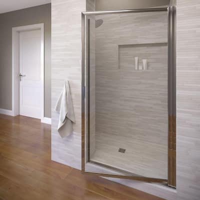 Sopora 34-7/8 in. x 63-1/2 in. Framed Pivot Shower Door in Chrome with Clear Glass
