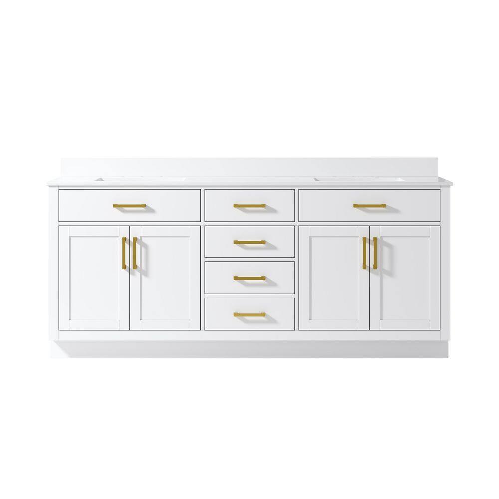 NORA 80 in. Freestanding White Solid Wood Bath Vanity with Pure White Cultured Marble Top, Soft-Close, Assembled price history on PriceWatchPro
