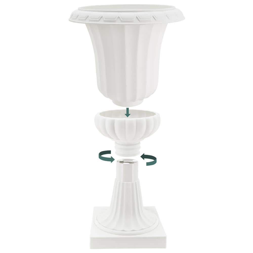 Classic White Painted Plastic Pedestal Urn Planter Set
