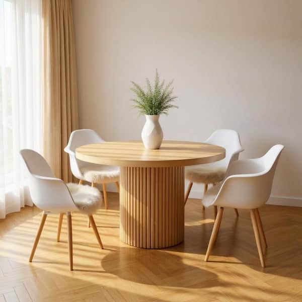 Oak Wood 48.00 in. Pedestal Base Dining Table Seats 4