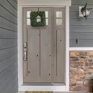 50 in. x 96 in. Craftsman Knotty Alder 2 Panel Right-Hand 6 Lite Clear Glass DS Gray Wood Prehung Front Door/Sidelite