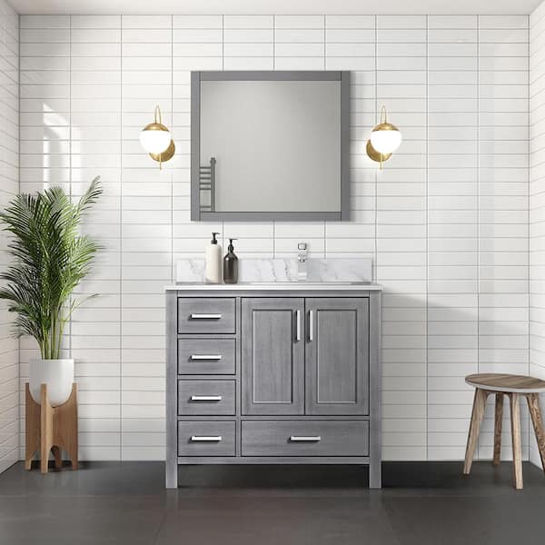 Jacques 36 in. W x 22 in. D Right Offset Distressed Grey Bath Vanity without Top