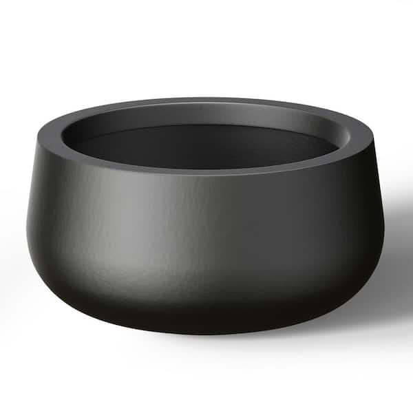 16 in. Medium Charcoal Black(Enhanced Core) Concrete Round Planter / Pot with Drainage Holes