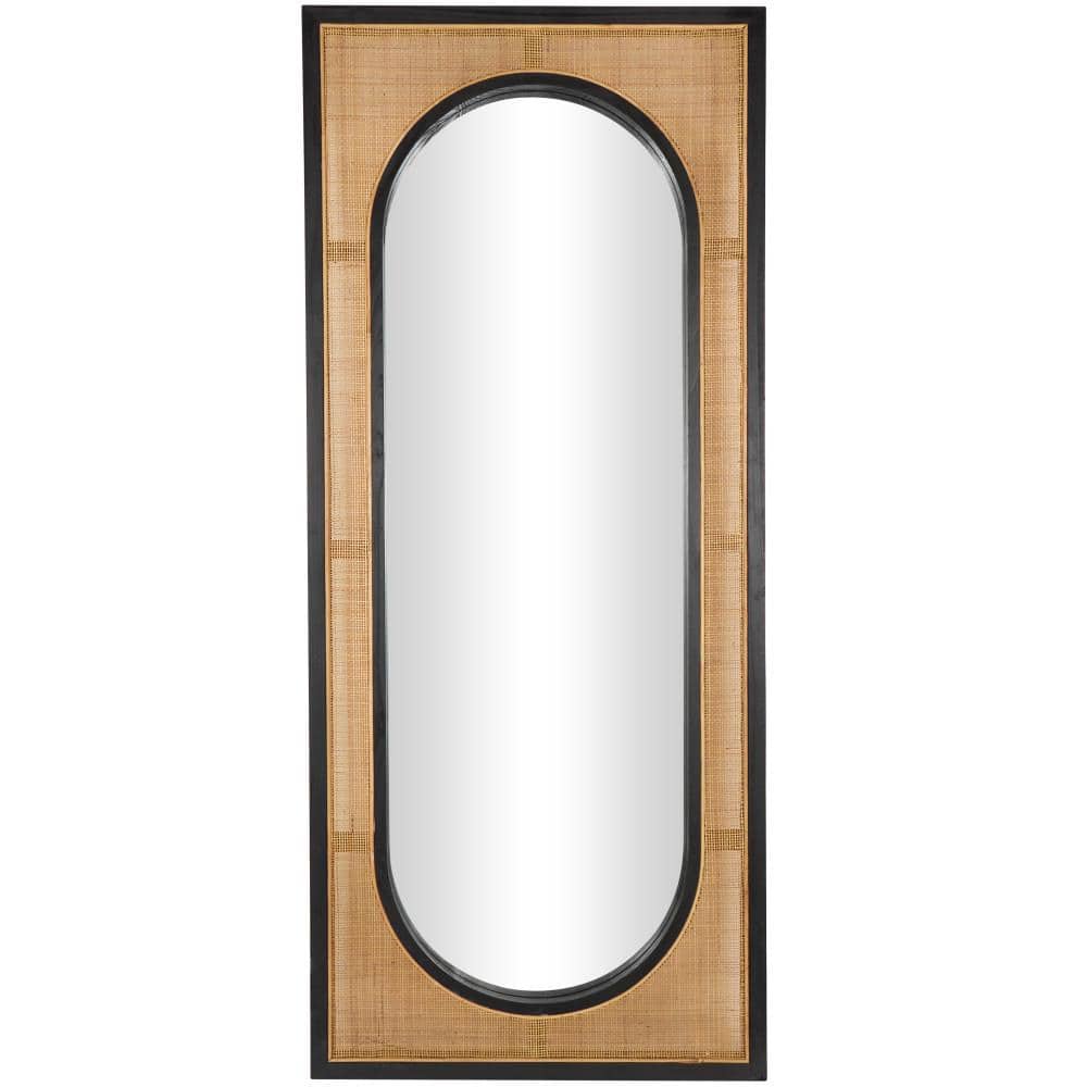 Nela Brown Wicker and Rattan Rectangle Wall Mirror