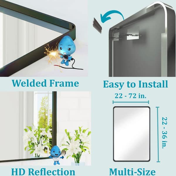 32 in. W x 36 in. H Rectangular Aluminum Framed Wall Bathroom Vanity Mirror in Black